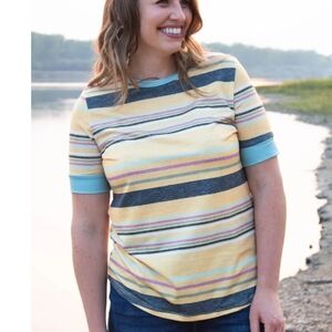 Tasha Striped Crew Neck T-Shirt by Cypress Boutique Size Medium Brand New